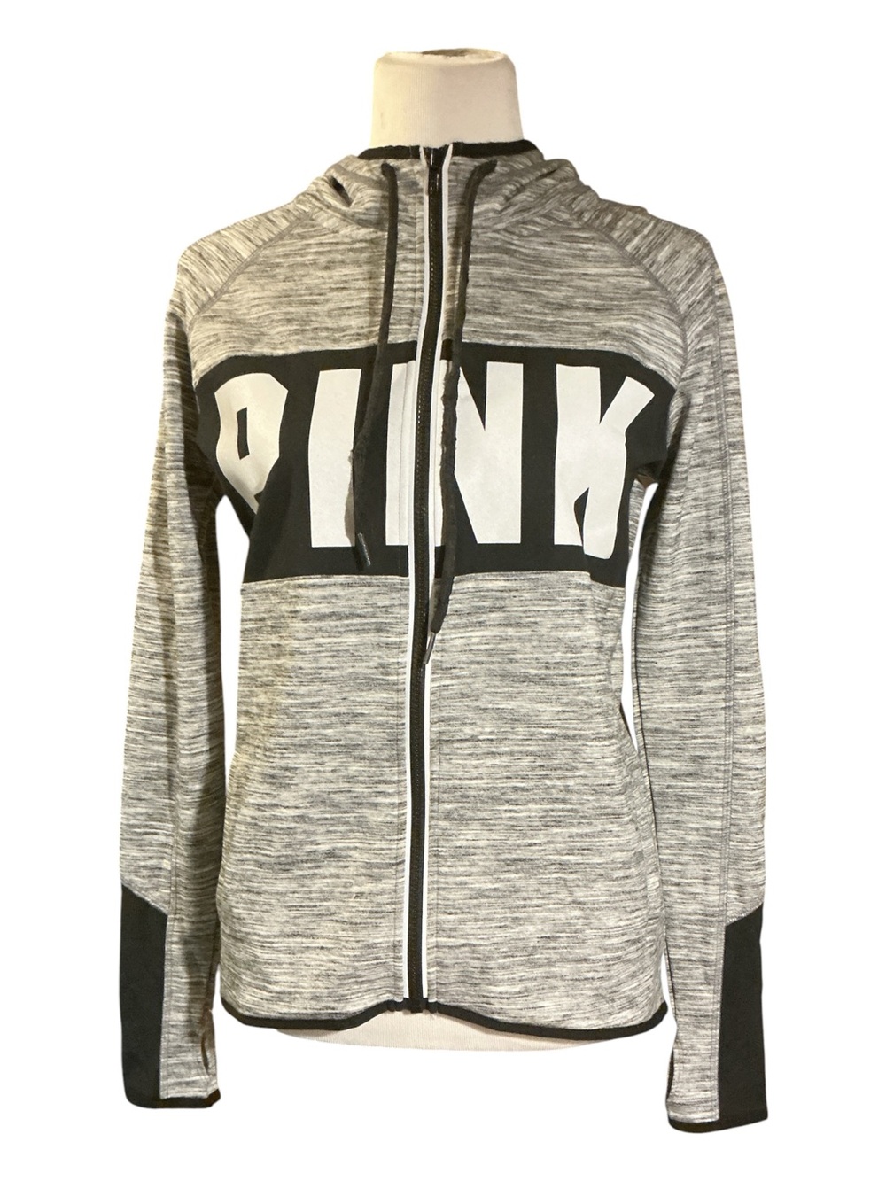 PINK Victoria's Secret Gray and Black Full-Zip Hoodie Jacket